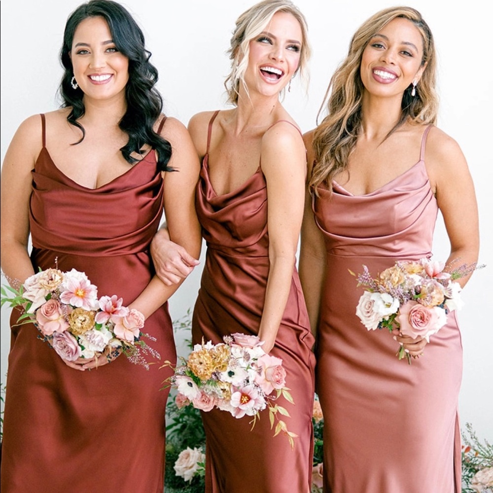 NWT REVELRY Skye Satin Dress gold champagne size 4